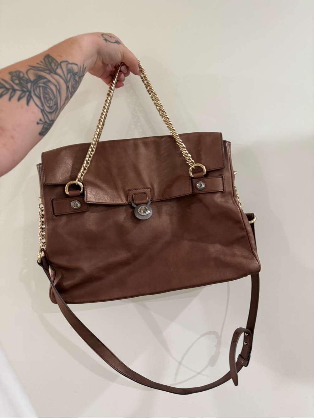Versace Collection Brown Leather Medusa Shoulder Bag